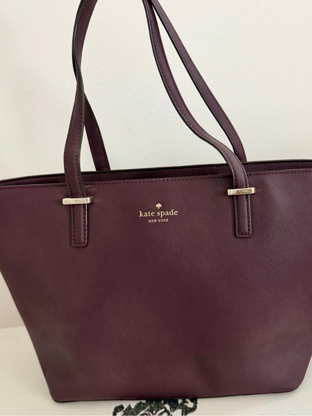 kate spade Plum Saffiano Tote with Gold Logo